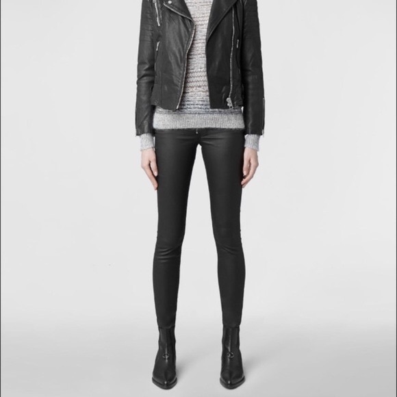 All Saints Denim - ALL SAINTS Track Low Rise Wax Coated Skinny Jeans